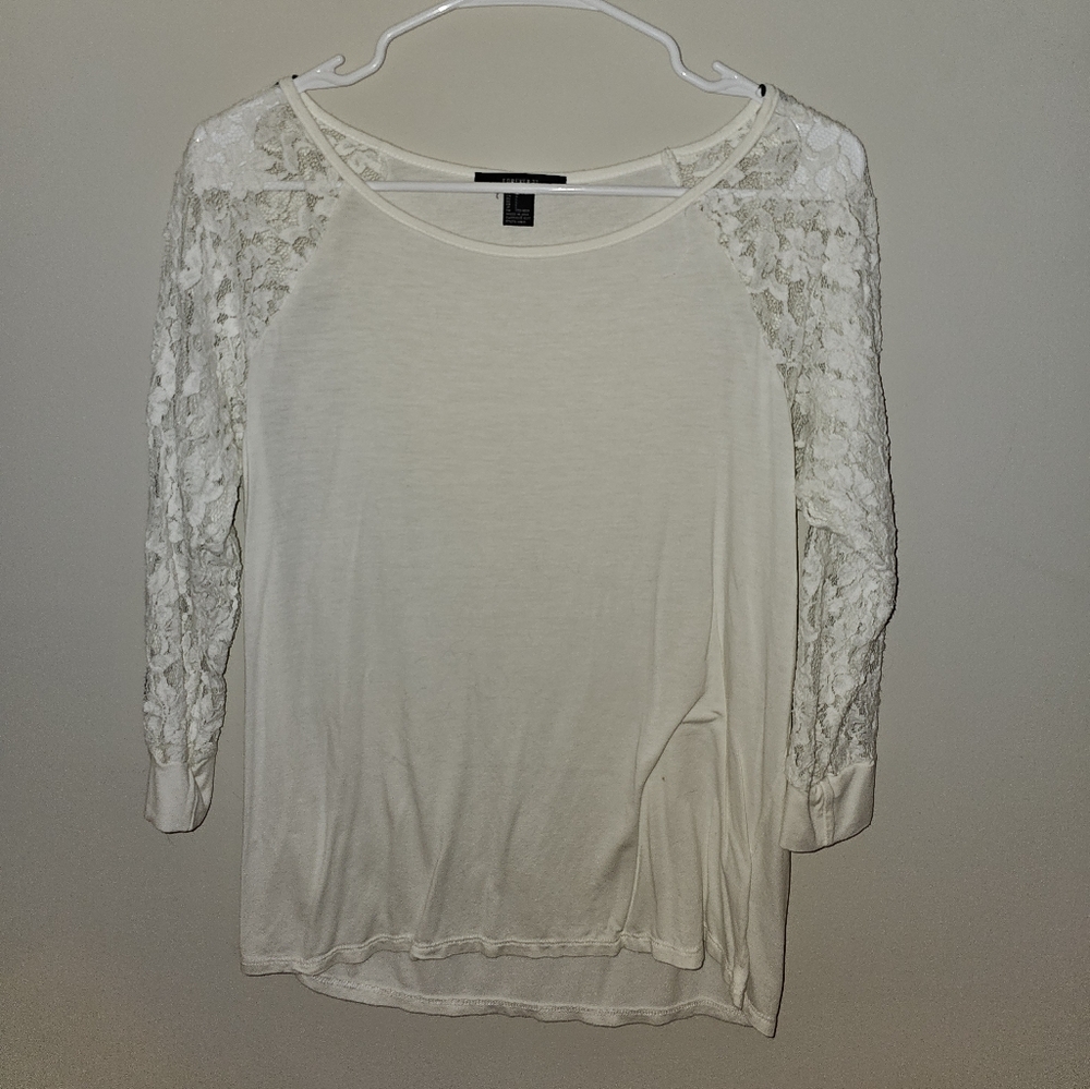Forever 21 Cream Lace Sleeve Blouse